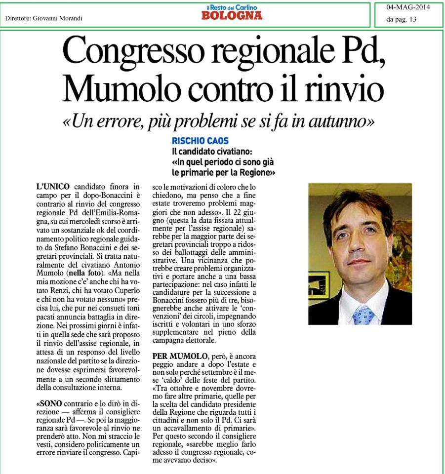 (DIRE). PD. Mumolo vota contro rinvio congresso: “Un errore politico