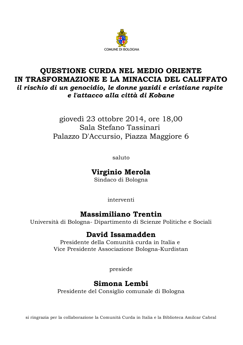 23.10.14 Dibattito: “Questione curda nel Medio Oriente”